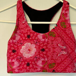 New Terez hi-shine red bandana sports bra XS